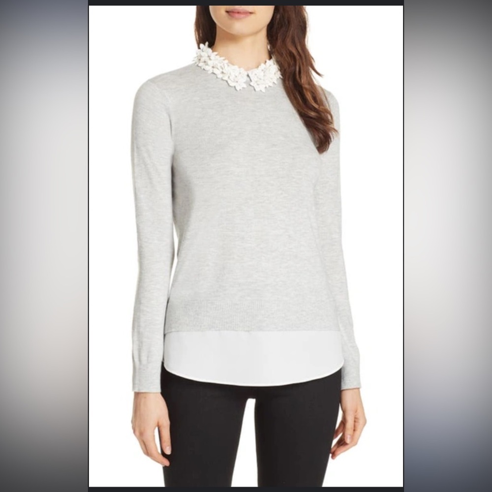 Ted Baker Nansea Floral Collar Layered Sweater, Size 4 (US 10)